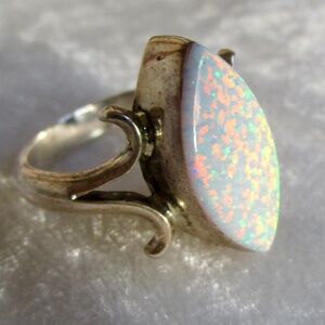 vintage Larry Castillo synthetic opal ring, size 10, Native American 925 Navajo